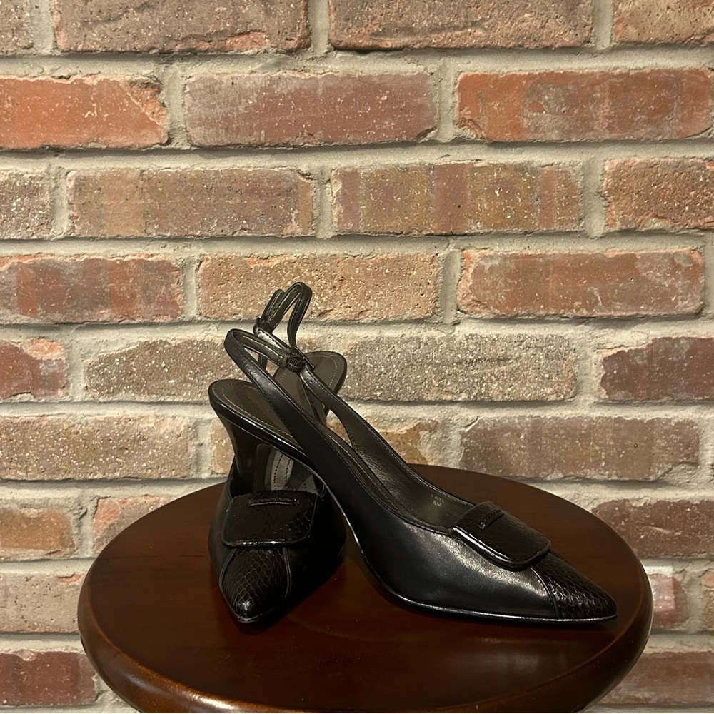 Tahari New Faye Black Leather Pointed Toe Slingback Pump Size 8, 3 Inch Heels